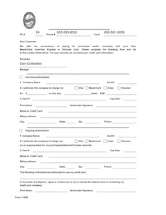 Hajoca Credit Card Authorization Form